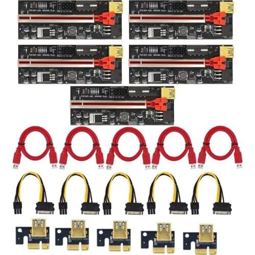 PCIE Riser Card VER009C PLUS PCI-E Riser 1X to 16X PCI Express Adapter Card with USB3.0 SATA 15Pin Power Cable