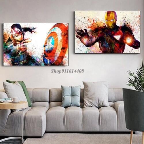 Superhero Captain America Watercolor Poster Marvel Anime Picture Living Room Wall Art Prints Canvas Painting Home Decor Pictures