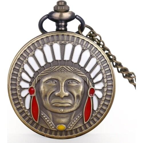 Retro Bronze Old indian man Design Necklace poket watch good for friend family popular new design