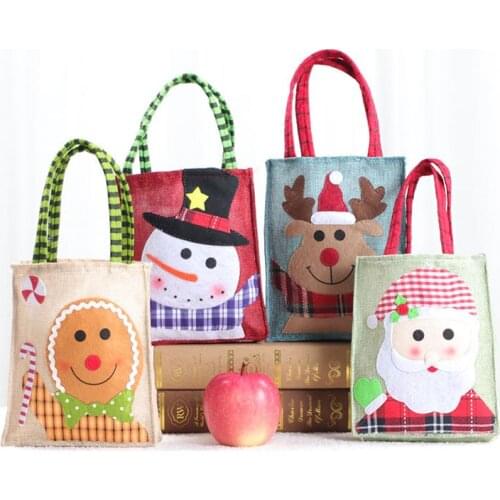 Christmas Gift Bag Snowman Old man Elk Pattern Candy Bags For Xmas Gifts Decoration Ornament Handbag