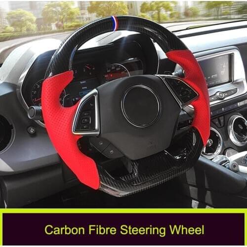 QHCP Carbon Fiber Steering Wheel Customized Steering Wheel Leather Suede Replacement Special For Chevrolet Camaro 2016 2017 2018