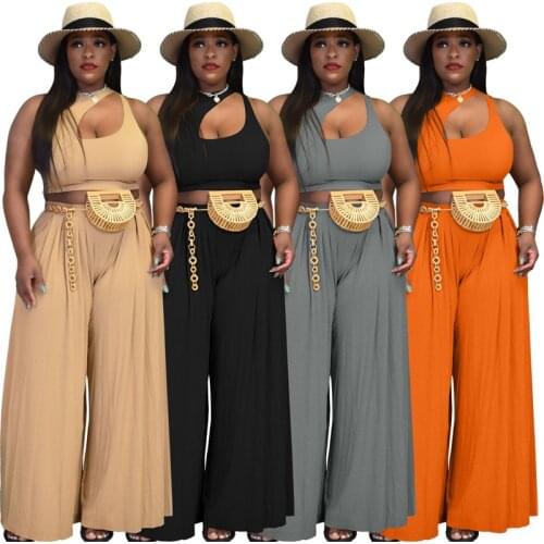 S-3xl Summer Pant Suits Wholesale Women Fashion Matching Two Piece Sets Hollow Out Top Casual Wide Leg Office Lady Dropshipping
