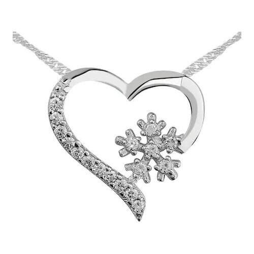 Heart Snowflake Silver Necklace Valentine Gift