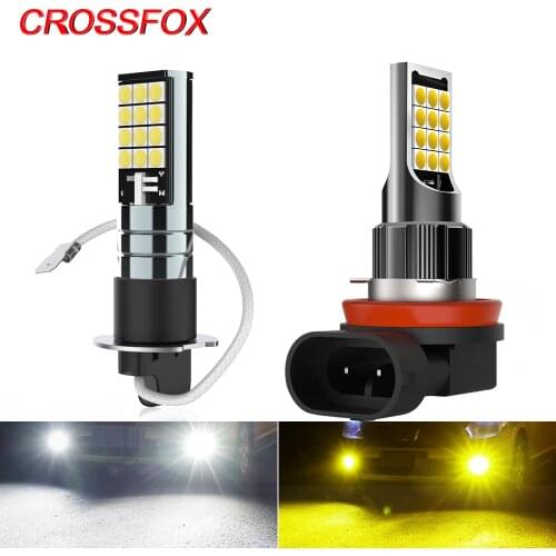 CROSSFOX Auto H3 H11 Led Fog Lights H8 H9 Headlight 12V Car Diode Lamps Bulbs 3030 24 SMD Driving Running Foglight 3000K 6000K