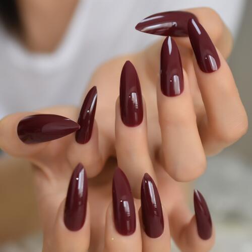 A Maroon Red Press On Nails Extra Long Stiletto Quick Acrylic Artificial Nail Art Tips Salon Manicure Tips