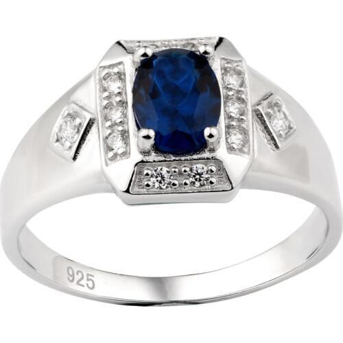 925 Sterling Silver Rings Rhodium Plated Blue Cubic Zirconia Unisex Jewelry Sizes & Colors Selectable R117