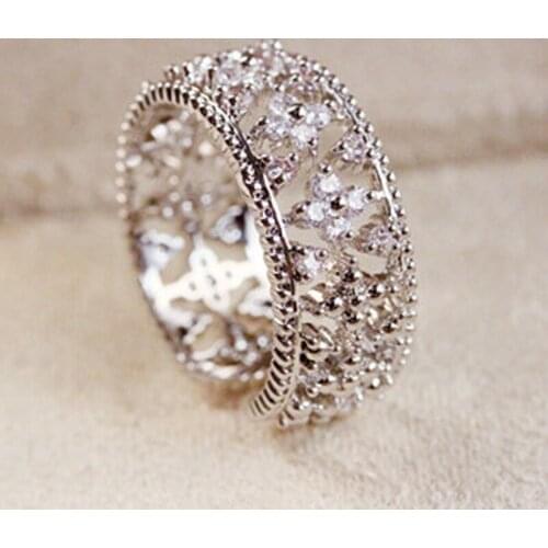 WYJZY Openwork micro-inlaid zircon ring for women fashion Korean ladies open ring jewelry anniversary gift