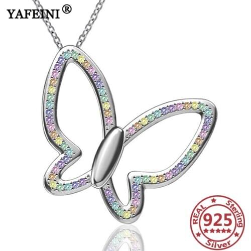 YAFEINI 925 Sterling Silver Butterfly Pendant Necklace Colorful Cubic Zircon Womens Jewelry Mothers Day Gifts Graduation Gifts