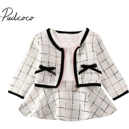 2020 Baby Spring Autumn Clothing Winter Toddler Baby Girls Clothes Plaid Coat Tops+Tutu Dress Formal Party Elegant Outfit Set