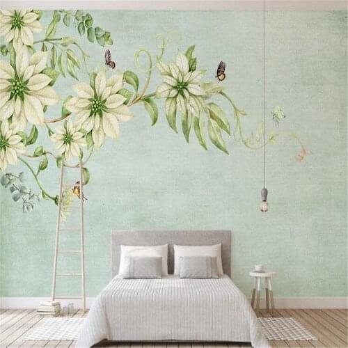 Milofi custom 3D wallpaper mural modern minimalist hand-painted retro flower plant TV background wall decorative painting