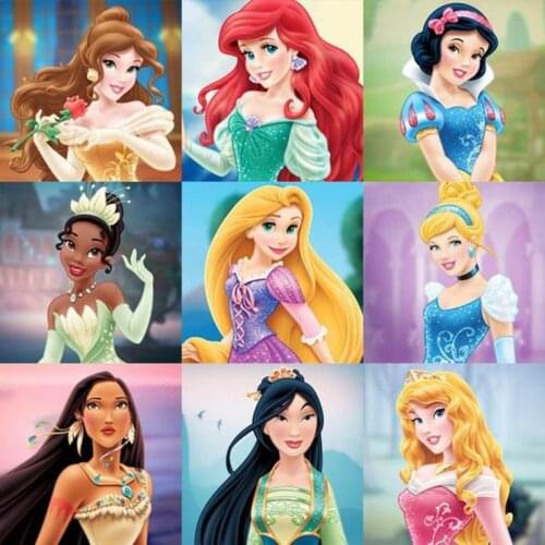 Disney 5D Diy Diamond Painting Cartoon Princess Diamond Embroidered Full Round Diamond Mosaic Home Decoration