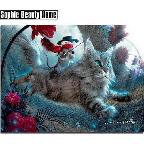 DIY Diamond Embroidery 5D Crystals Diamond Mosaic Animal Cat and Mouse Diamond Painting Cross Stitch Kit Rhinestones Gift 187274