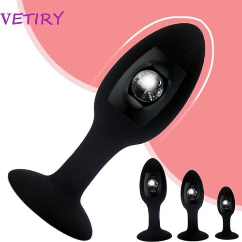 Anal Plug Metal Balls Inside Soft Black Silicone Waterproof Prostate Butt Plug Massager Beads Trainer Sex Toys For Women Men