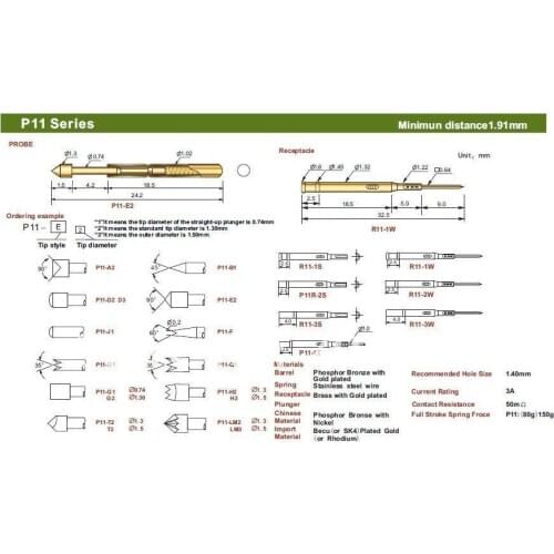 FREE SHIPPING 100PCS/LOT P11-F 24.2MM TWO PART SPRING TEST PROBES POGO PIN FOR PCB