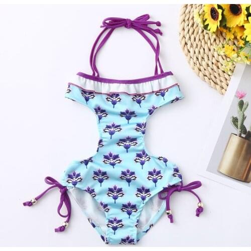 Flower Printed Kids Baby Girls Swimsuit Summer Children Swimwear Bandage Bowknot Hollow Out One Piece Swimsuits Kid Bathing Suit