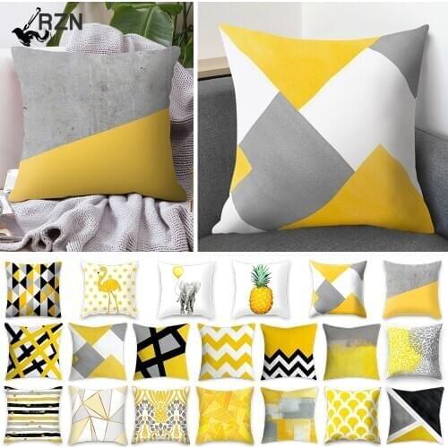 Geometric Throw Cushion Pillow Cover Yellow Polyester Striped Pillowcase Bedroom Office Printing Cushion Pillow Case 45x45cm