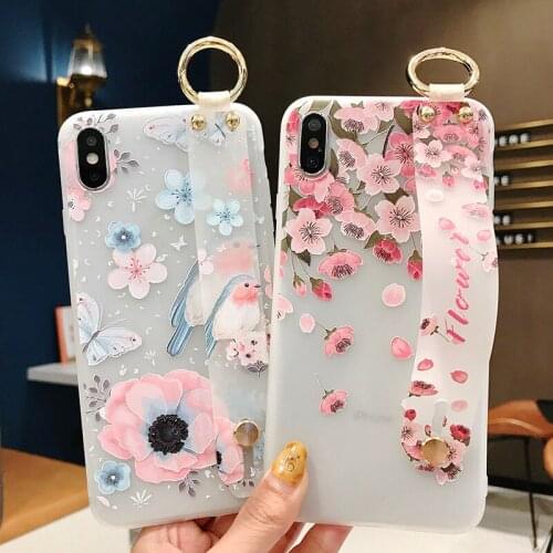 Wrist Starp Soft TPU Casefor Samsung Galaxy A01 M01 CORE A52 A12 A91 A21 A11 A41 A32 A31 A21S M51 M31 M31S Flower Cover