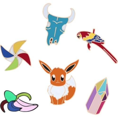 Color pinwheel bird Pins brooches Fox couple enamel pin Badges Hat Backpack Accessories brooch Lovers jewelry Gift best friends