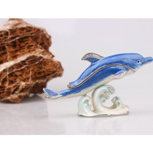 Dolphin Display Statue Crystal Dolphin Trinket Jewelry Box ADORABLE DOLPHIN PEWTER BEJEWELED HINGED TRINKET BOX