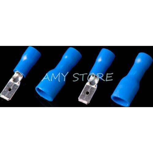 100Pcs 16-14AWG 1.5-2.5mm2 Insulated Spade Crimp Wire Cable Connector Terminal MDD2-187+FDFD2-187 Male/Female sets