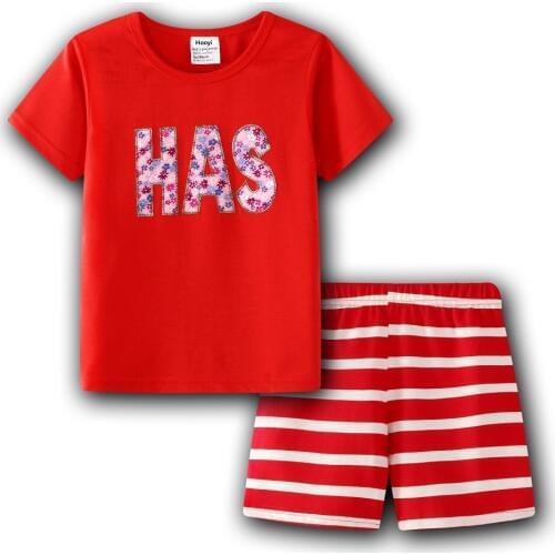 Red Stripe Baby Boys Clothes Suits Children T-Shirt Shorts Pants Kids Pajamas Kids Pyjamas Outfits 2 3 4 5 6 7 Year Pjs