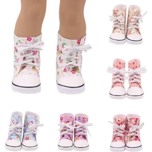 Doll Shoes Fit for 43cm Height Doll 7cm High-top Canvas Shoes Boots for 18 Inch American Doll Our Generation Girl`s Toy Gift
