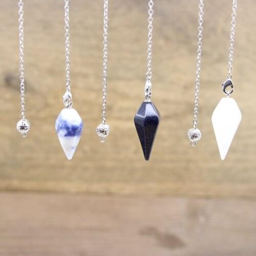 Tiger eye Lapis Reiki Pendulum,Healing Natural Stone Dowsing Meditation Divination Wicca Crystal Pendule Chains Jewelry,QC6003