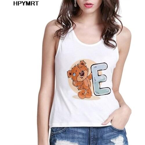 Kawaii 26 Letter Printed Tank Tops Women Cartoon A to Z Letter Combination Bear sleeveless Tee Casual Top Vest Female Clothes