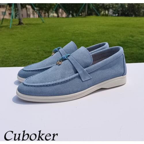 Runway Kid Suede Brand Women Flat Shoes Metal Lock Decor Ladies Loafers Slip-On Casual Summer Walker Walking Shoes For Women