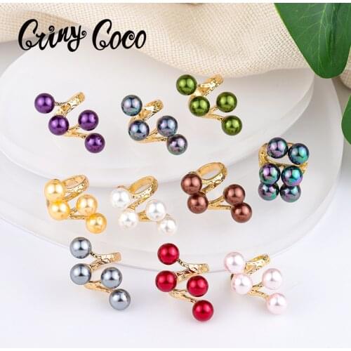 Fashion Hawaiian White Black Pearl Rings 2020 Polynesian Style Gold Plated Alloy Finger Ring Jewelry New Year Gifts for Women