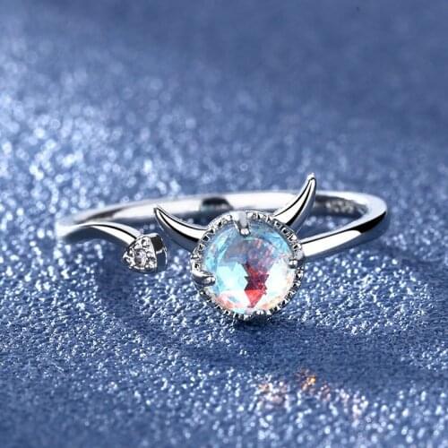 Fashion Moonstone Rings for Women Open Adjustable Star Fish Tail Unicorn Little Devil Finger Circle Rings Jewelry Girls Gift