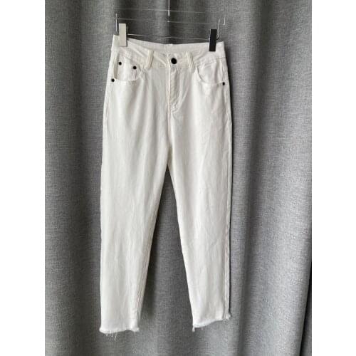 Fashion women 2021 new loose small straight high waist white jeans 0330