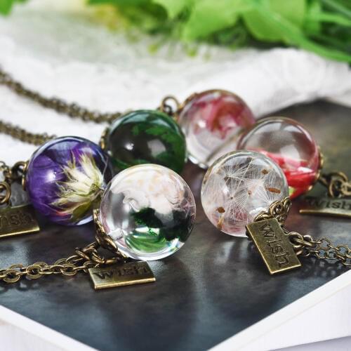 2019 New Valentines Day Gift Real Dried Flowers Dandelions Resin Pendant Necklace Bronze Fashion Women Jewelry Dropship