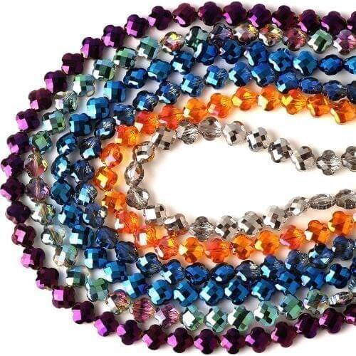 New Four Leaves Clover Flower Petals Glass Loose Beads 6/8mm Crystals Cross Pendant for Jewelry Making Diy Accessories Wholesale