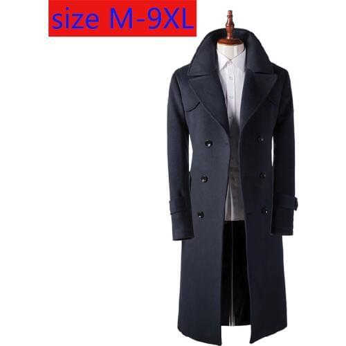 New Autumn Winter Fashionable Woolen Overcoat Super Jacket Casual X-long Double Breasted Mens Wool Coat Plus Size M-7XL 8XL 9XL