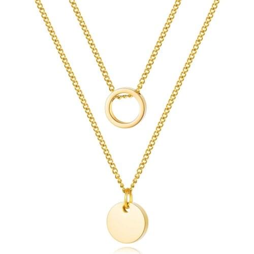 New Arrival Simple Double Layer Round Pendant Necklaces Titanium Steel Jewelry Woman Gift Not Fade Drop Shipping