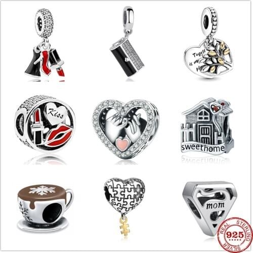 New Original Home Family Tree Promise Lipstick High Heels Pendant Charm beads fit Pandora charms silver 925 Bracelet DIY Jewelry