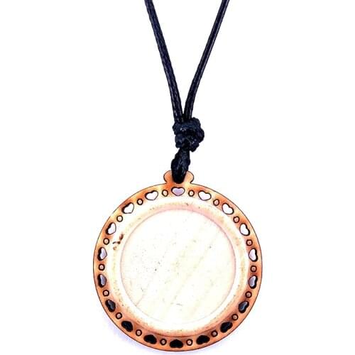 New Women Men Jewelry Wooden Pendant Necklace 25mm Round Cabochon Setting Adjustable Black Leather Chakra Party Jewellry A002