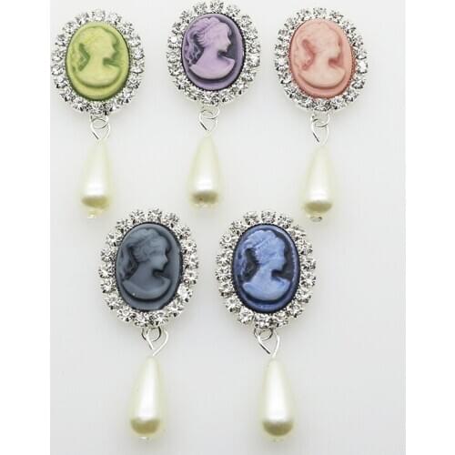 New fashion 5pieces/batch 50*20mm oval pendant jewelry found rhinestone beauty head resin accessories hat decoration making