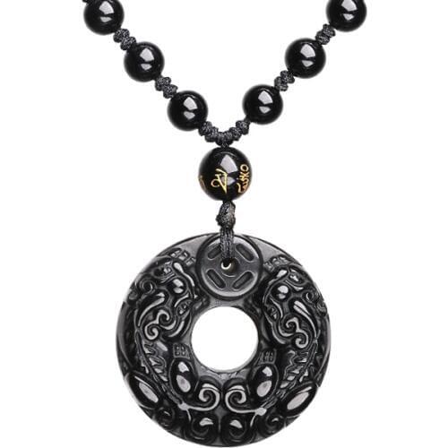 Natural Obsidian Double Pi xiu Safety Buckle Pendant Jewelry Lucky Exorcise evil spirits Jade Necklace Pendant Fine Jewelry