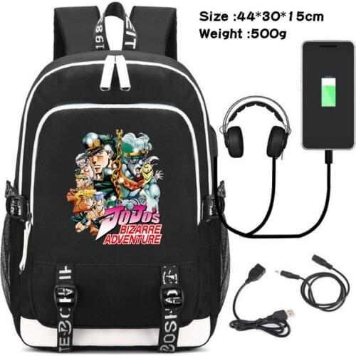 Anime Jojo Bizarre Adventure Student USB Charging Laptop Backpack Women Men Daily Travel Backpack Kid Teenager College Backpack
