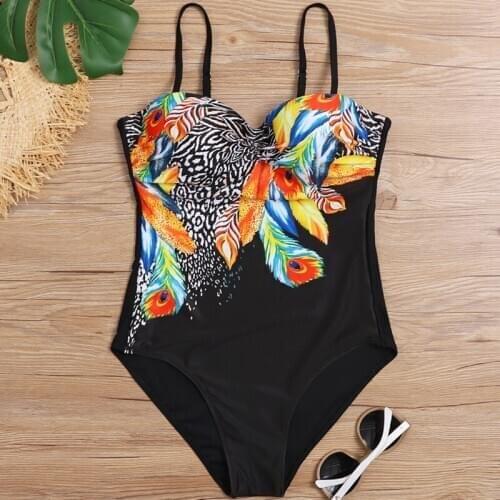 Sexy Black Print One-Piece Large Swimsuits Female Plus Size Swimwear Girl Push Up Body Bathing Suit Women Swim Beach Bather Pool