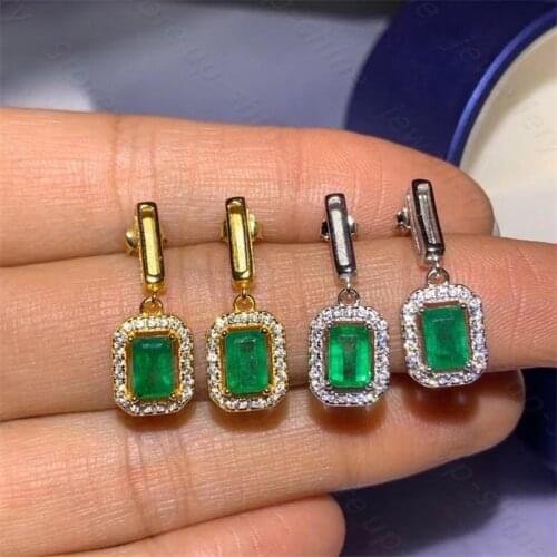 New natural emerald earrings 925 silver two-color plating process trendy simple earrings
