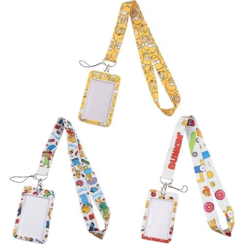 JF0116 Donuts Funny Cartoon Lanyard Credit Card ID Holder Bag Student Women Travel Bank Bus Business Card Cover Badge