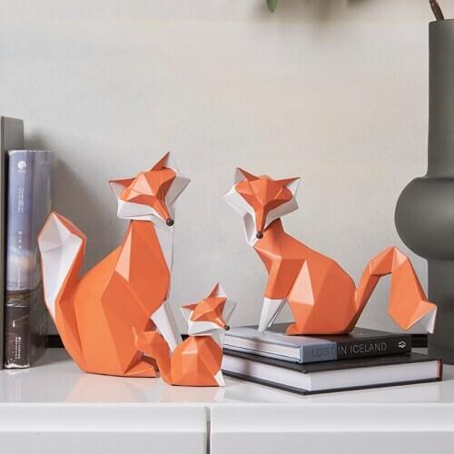 Nordic Fashion Fox Sculpture Modern Foxhound Statue Home Decor Creative Geometric Resin Miniature Figurines free delivery