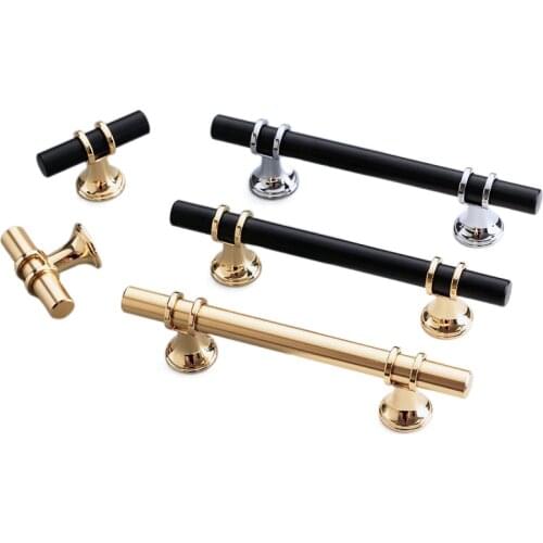 Modern Zinc Alloy Black Gold Door Handles Kitchen Cabinet Handles Solid Drawer Knobs Fashion Furniture Handle Hardware