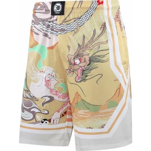 Personality Trendy Basketball Shorts Adult Zipper Pockets Sports Shorts Training Running Board Dragon Totem Print Short Pants