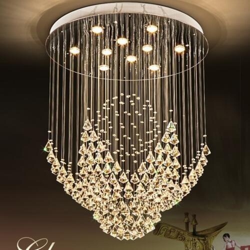 K9 Crystal Chandeliers LED Modern Chandelier Lights Fixture Round Flower Home Indoor Lighting Hotel Hall Lobby Long Hanging Lamp