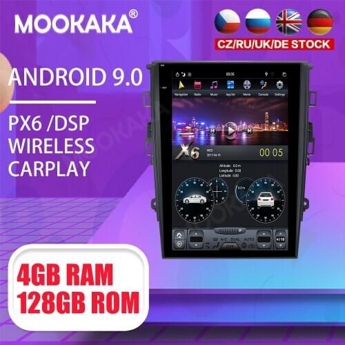 Tesla 12.1" Android 9 PX6 4G 128GB Car Player For Ford Mondeo Fusion MK5 2013-2017 Car GPS Navi CarPlay Head Unit DSP Stereo