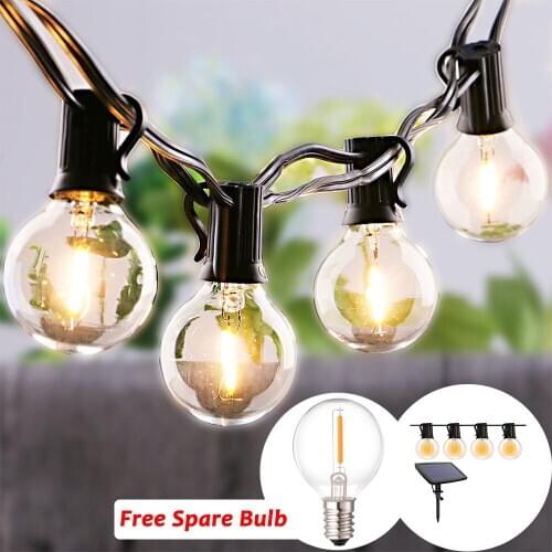 10/25LED Solar Light Outdoor Fairy LED String Light Clear Bulbs Waterproof Decorative Holiday Party Wedding Patio Garden Light